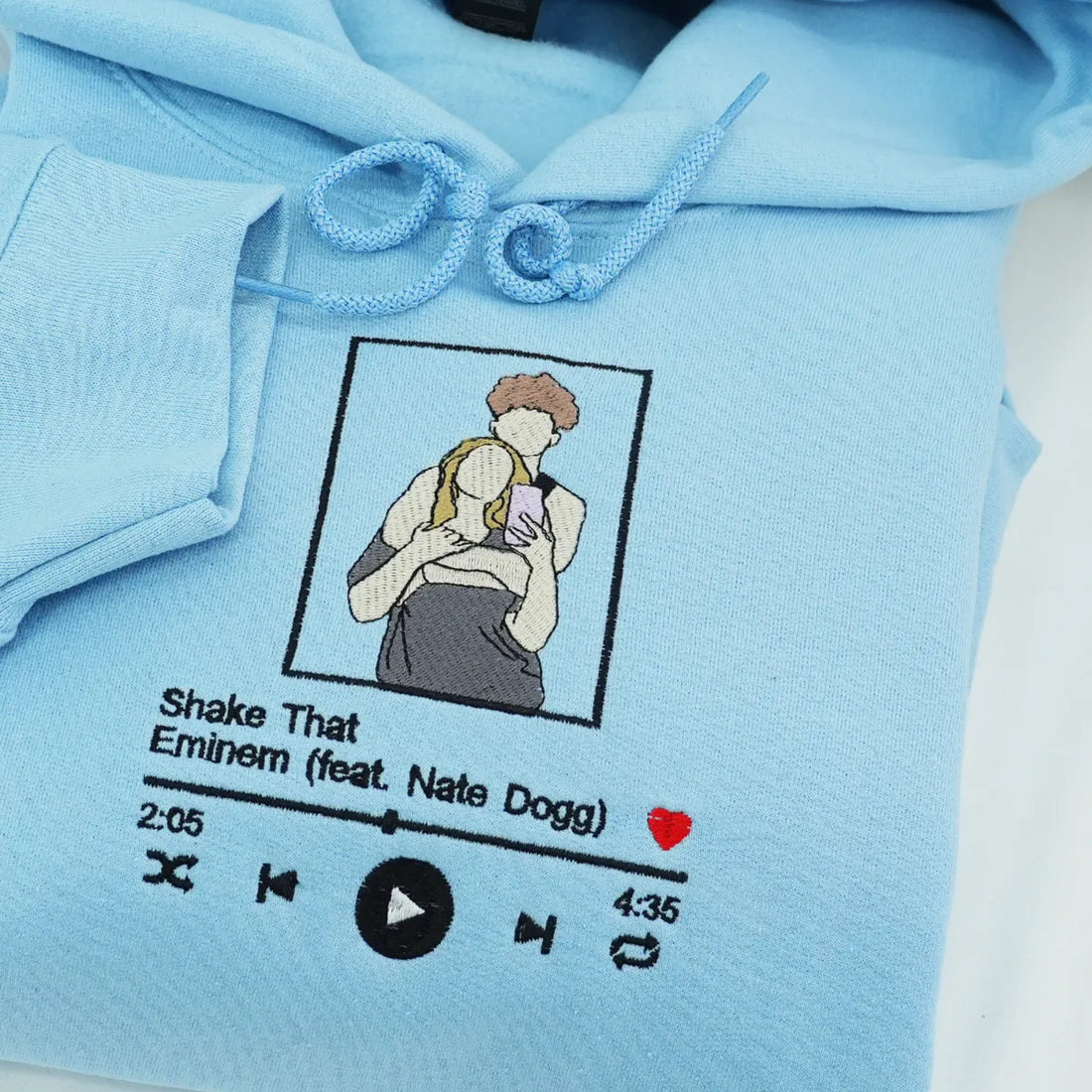 Custom Embroidered Favorite Song Hoodie with Photo Portrait - Romantic Couple Gift