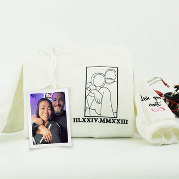 Custom Embroidered Couple Portrait Outline Hoodie from Photo - Personalized Gift