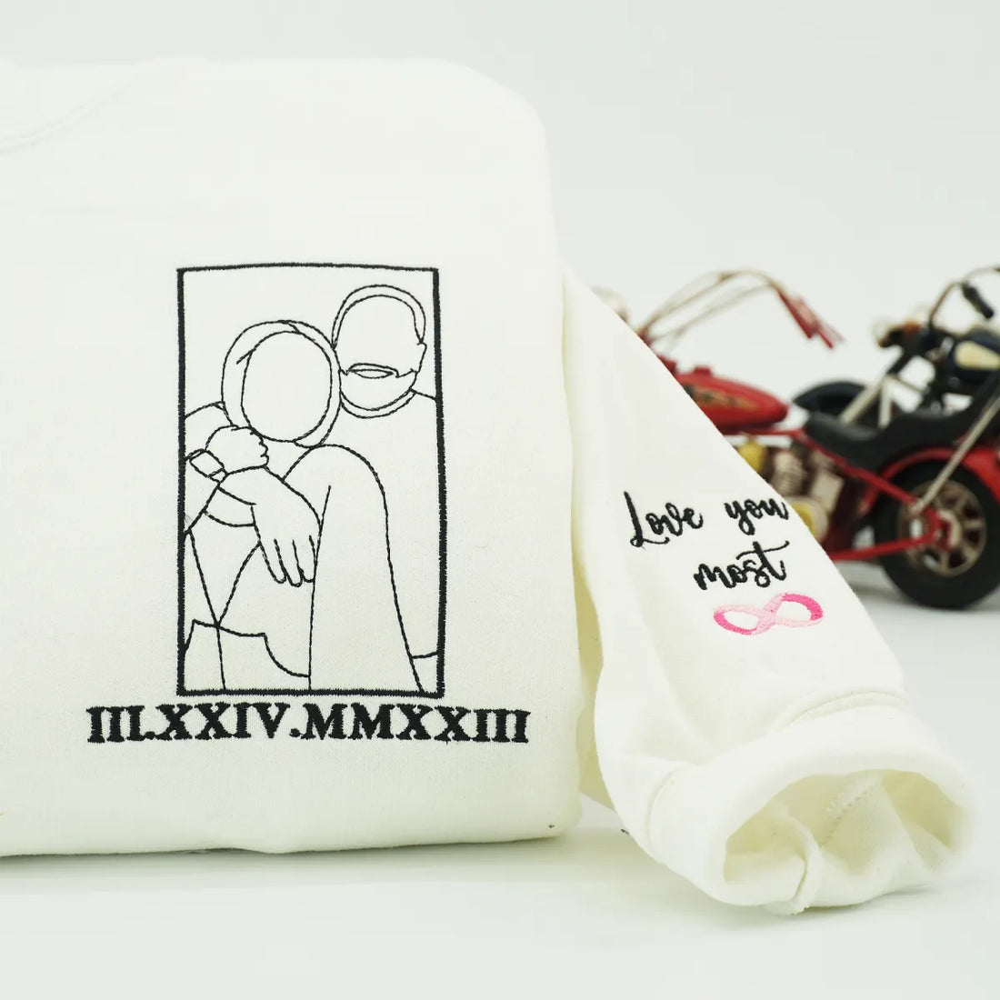 Custom Embroidered Couple Portrait Outline Hoodie from Photo - Personalized Gift