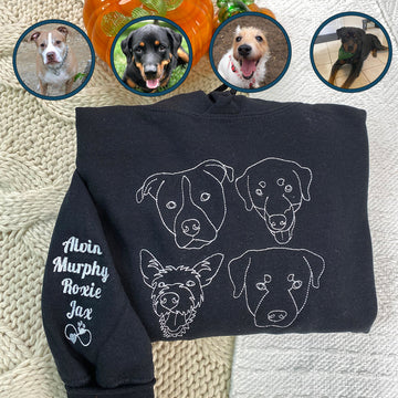 Custom Embroidered Dog Face Hoodie with Pet Photo & Name - Personalized Dog Gift