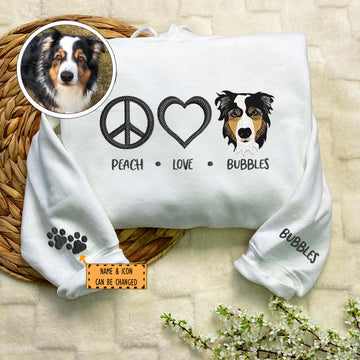 Custom Embroidered Peace Love Pet Hoodie with Names - Personalized Pet Lover Gift