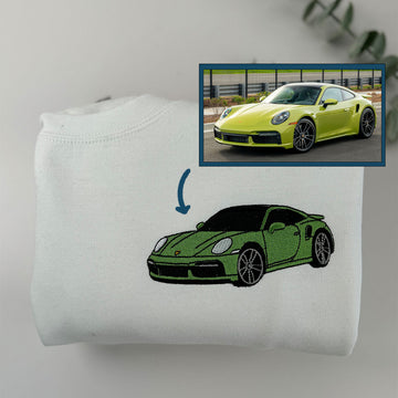 Custom Embroidered Car Portrait Hoodie - Personalized Vehicle Photo Gift for Car Lovers
