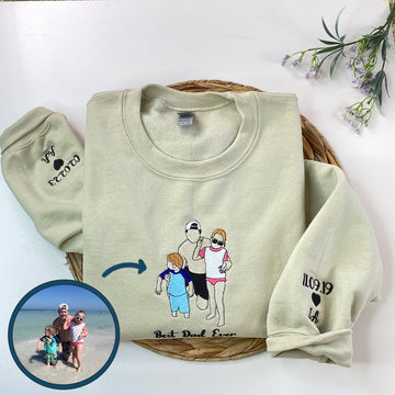 Custom Embroidered Dad Daughter Portrait Hoodie - Personalized Father Gift with Initial
