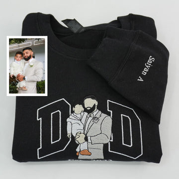 Custom Embroidered Dad & Son Photo Hoodie - Personalized Father Son Gift