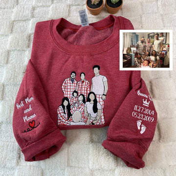 Custom Embroidered Family Portrait Hoodie - Personalized Photo Gift