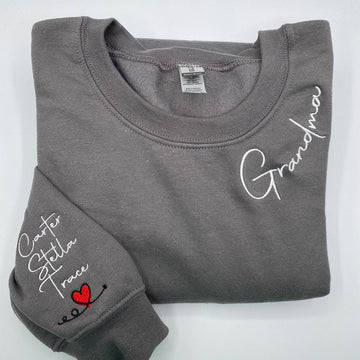 Custom Embroidered Grandma Sweatshirt with Grandkids Names - Personalized Grandmother Gift