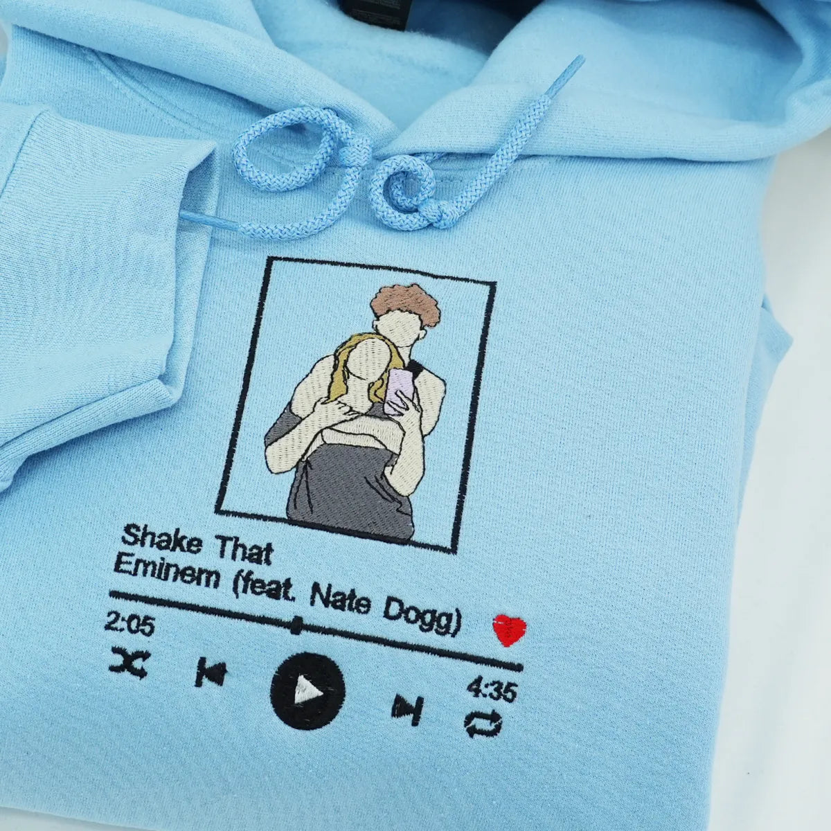 Custom Embroidered Favorite Song Hoodie with Photo Portrait - Romantic Couple Gift