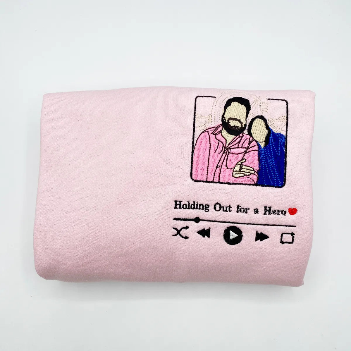 Custom Embroidered Favorite Song Hoodie with Photo Portrait - Romantic Couple Gift