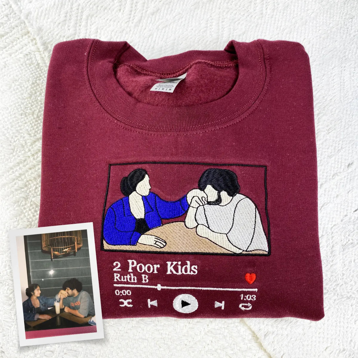 Custom Embroidered Favorite Song Hoodie with Photo Portrait - Romantic Couple Gift
