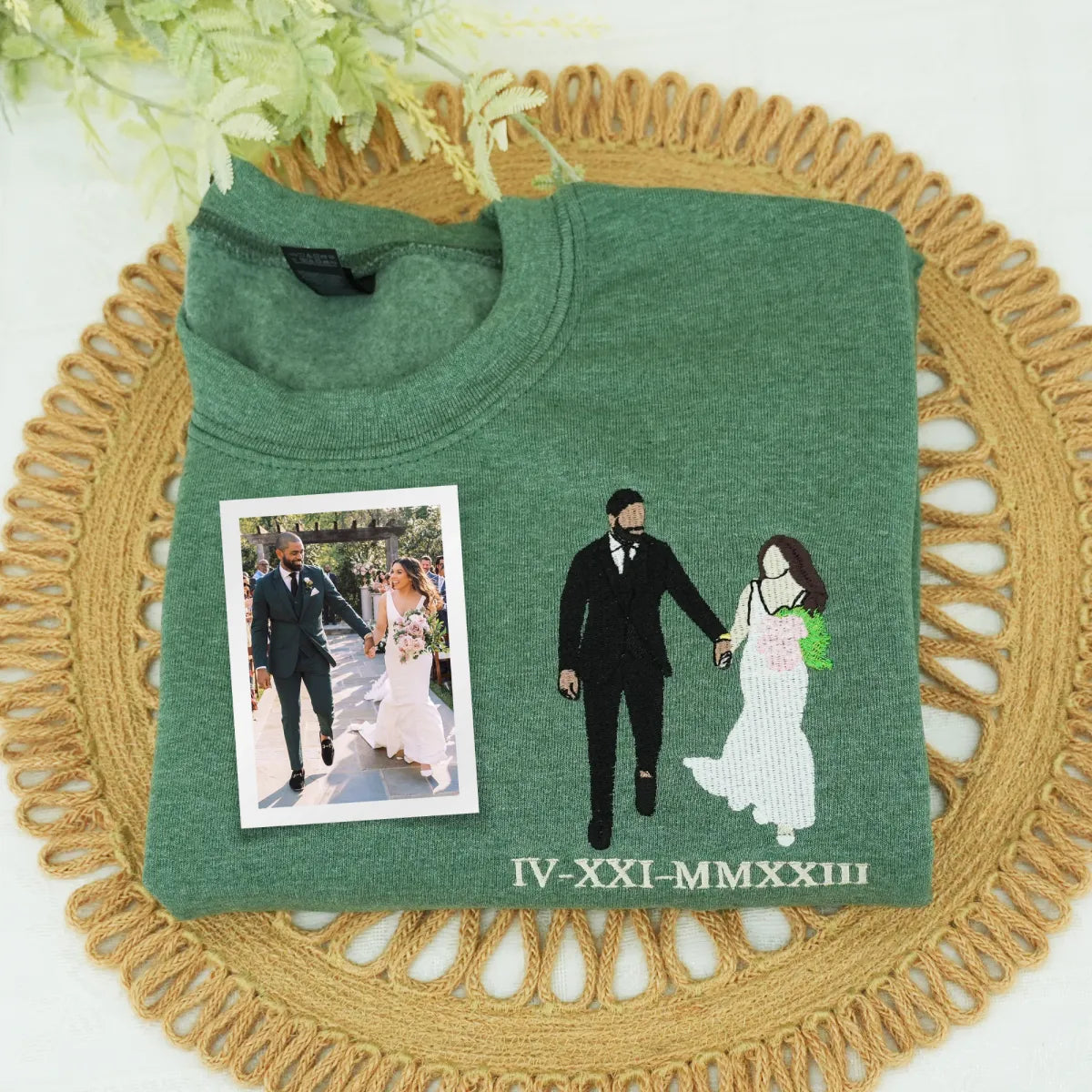 Custom Embroidered Wedding Hoodie with Couple Portrait - Matching Photo Gift