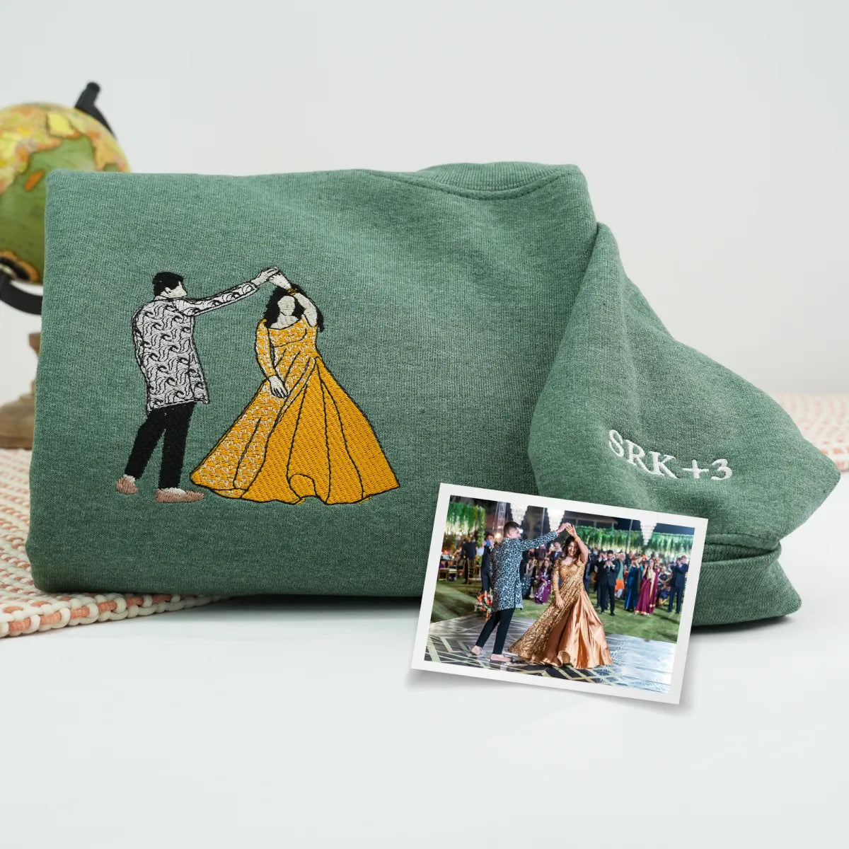 Custom Embroidered Wedding Hoodie with Couple Portrait - Matching Photo Gift