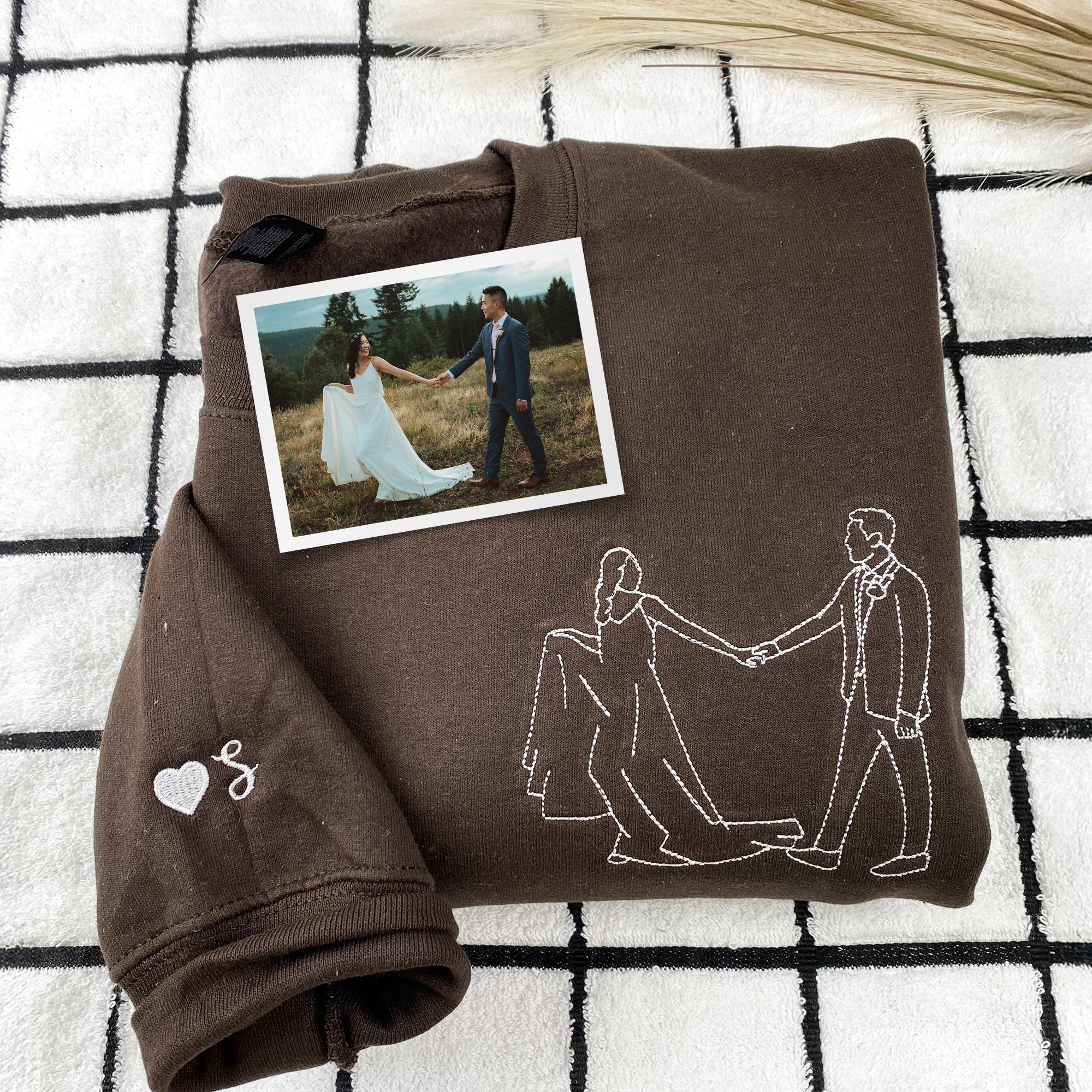 Custom Embroidered Wedding Portrait Hoodie - Personalized Couple Engagement Gift