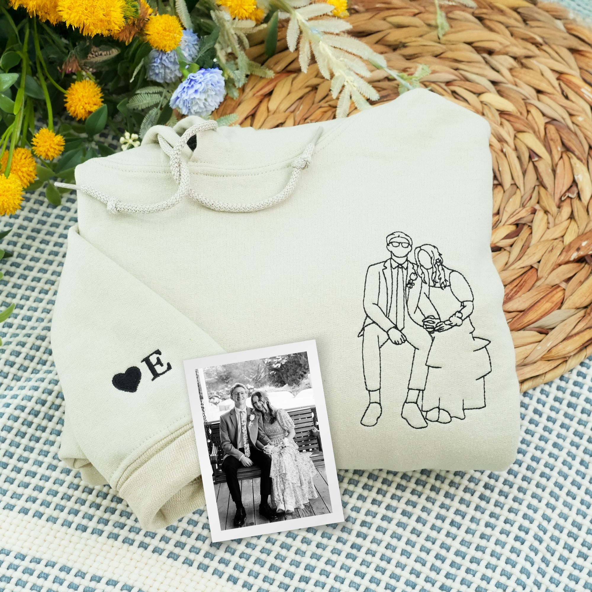 Custom Embroidered Wedding Portrait Hoodie - Personalized Couple Engagement Gift