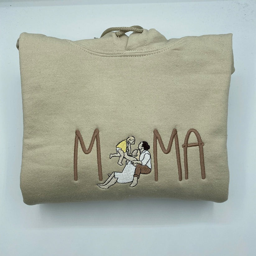 Custom Embroidered Mama Portrait Hoodie with Initial - Personalized Mother Gift