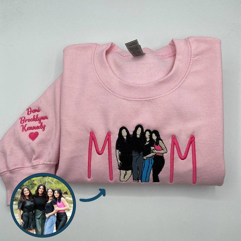 Custom Embroidered Mama Portrait Hoodie with Initial - Personalized Mother Gift