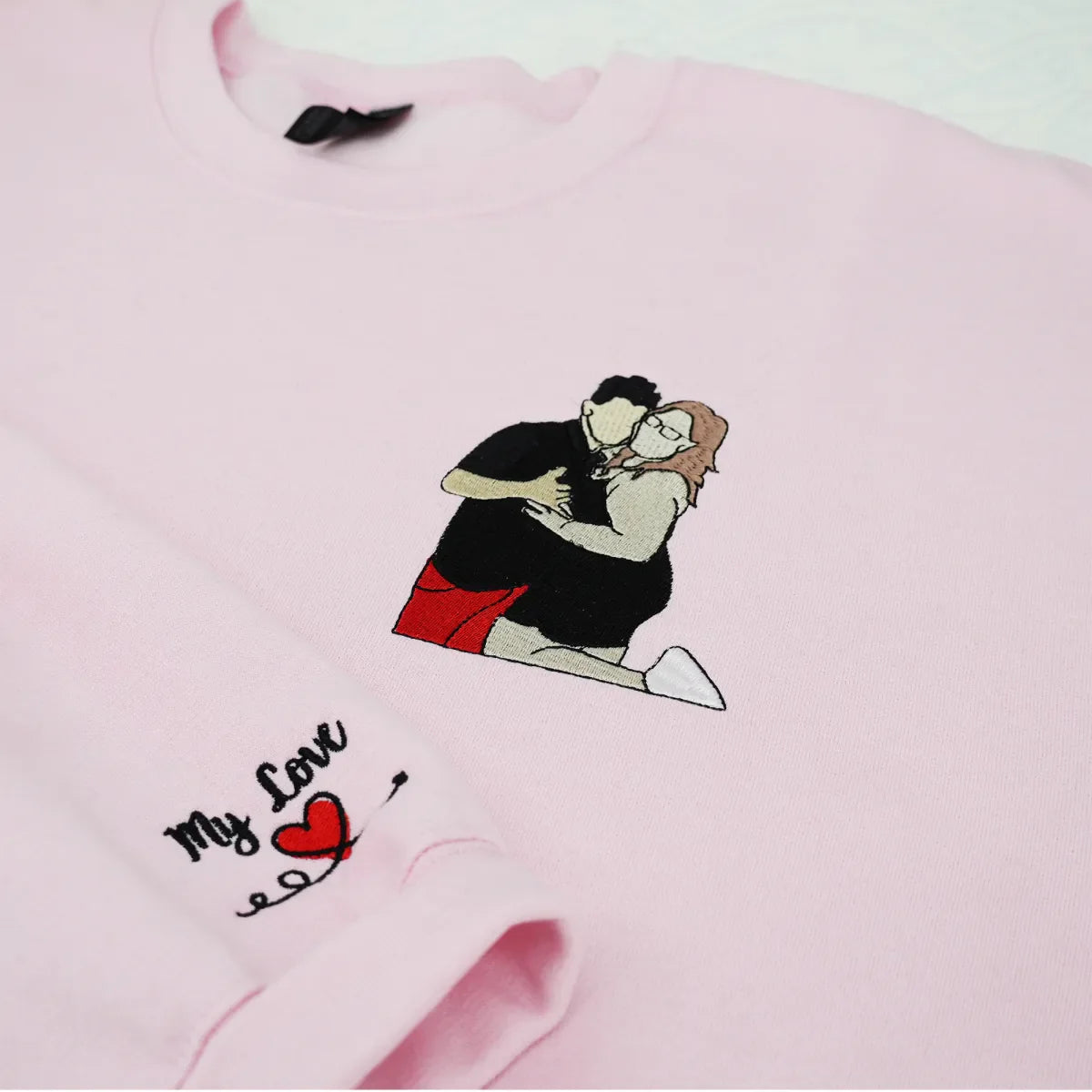 Custom Embroidered Anniversary Hoodie with Full Color Couple Portrait - Wedding Gift