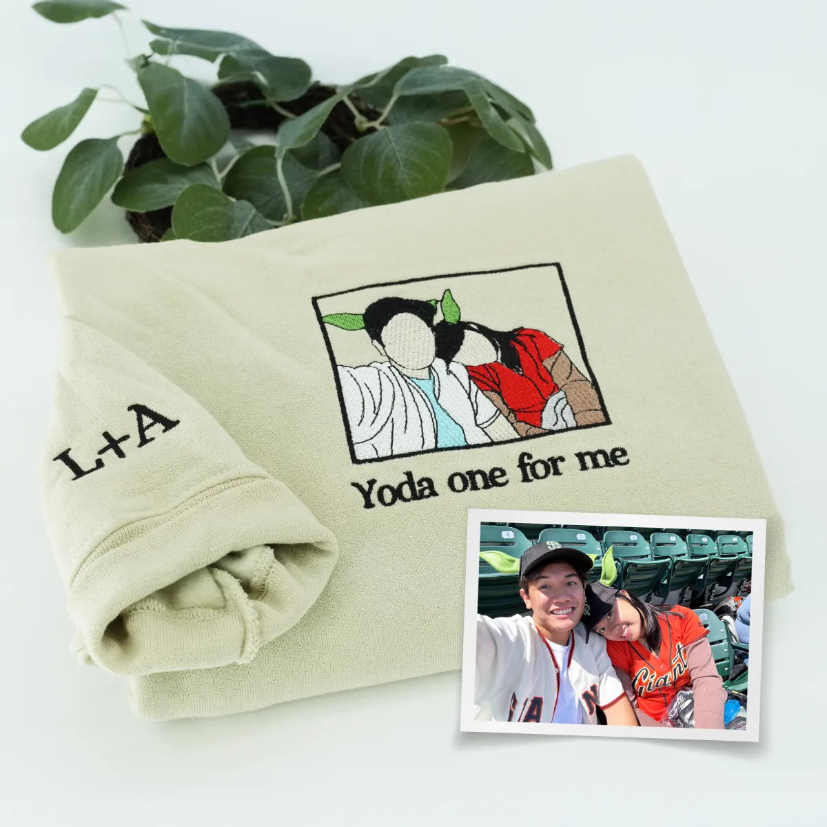 Custom Embroidered Anniversary Hoodie with Full Color Couple Portrait - Wedding Gift