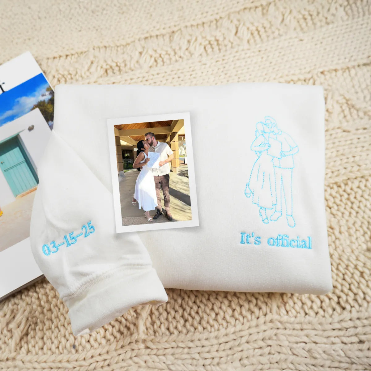 Custom Embroidered Couple Portrait Outline Hoodie from Photo - Personalized Gift