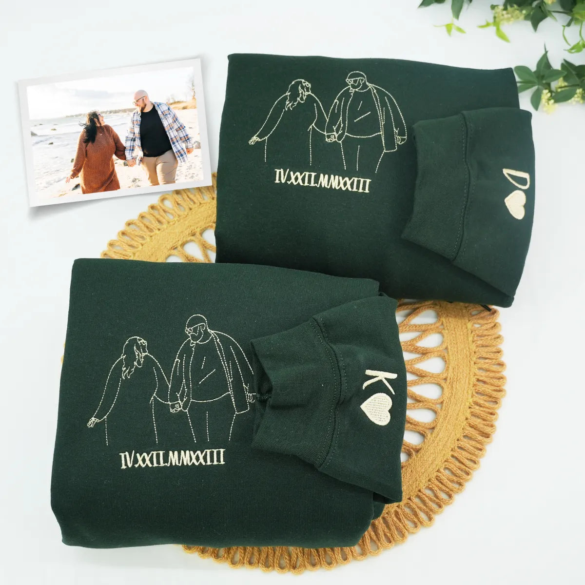 Custom Embroidered Couple Portrait Outline Hoodie from Photo - Personalized Gift