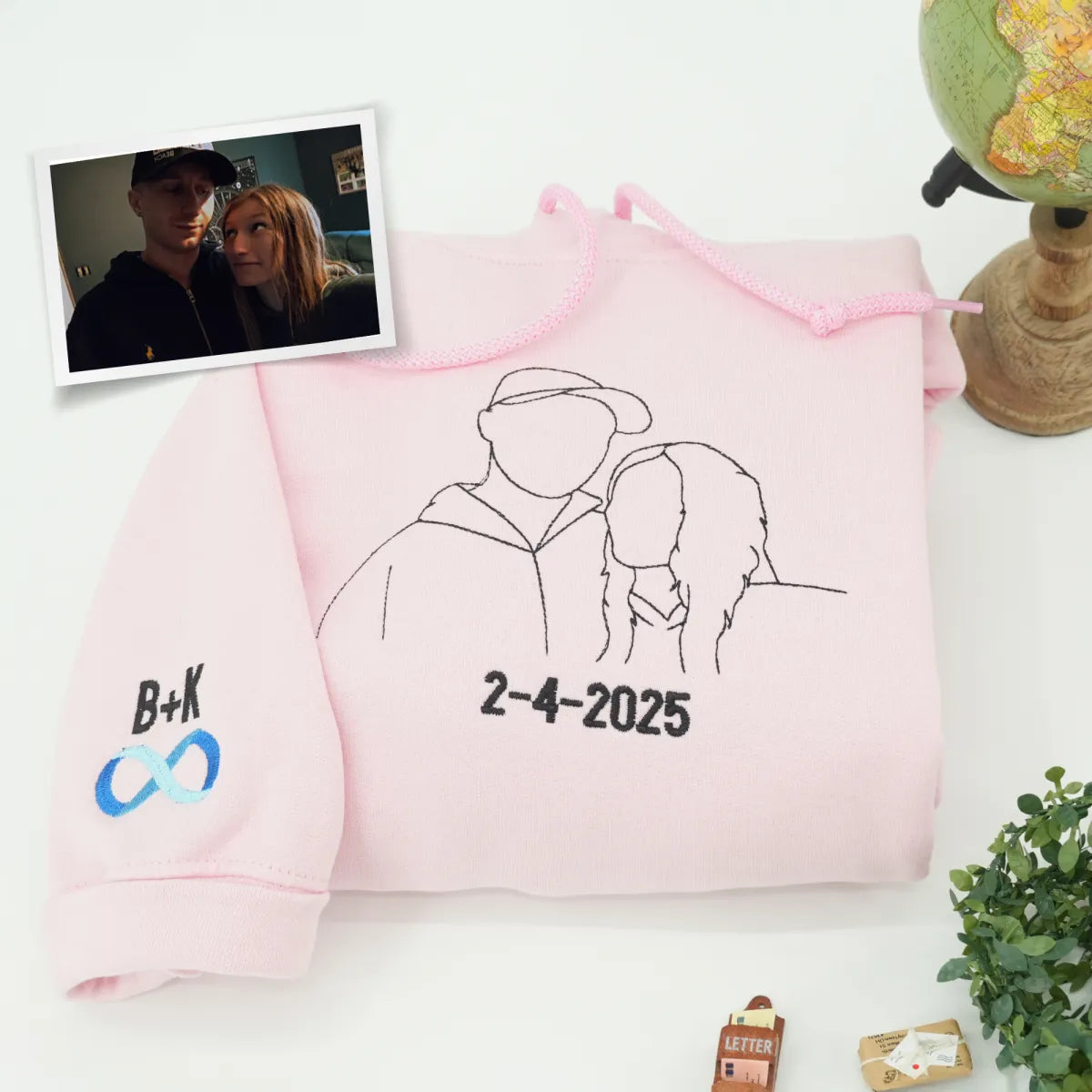 Custom Embroidered Couple Portrait Outline Hoodie from Photo - Personalized Gift