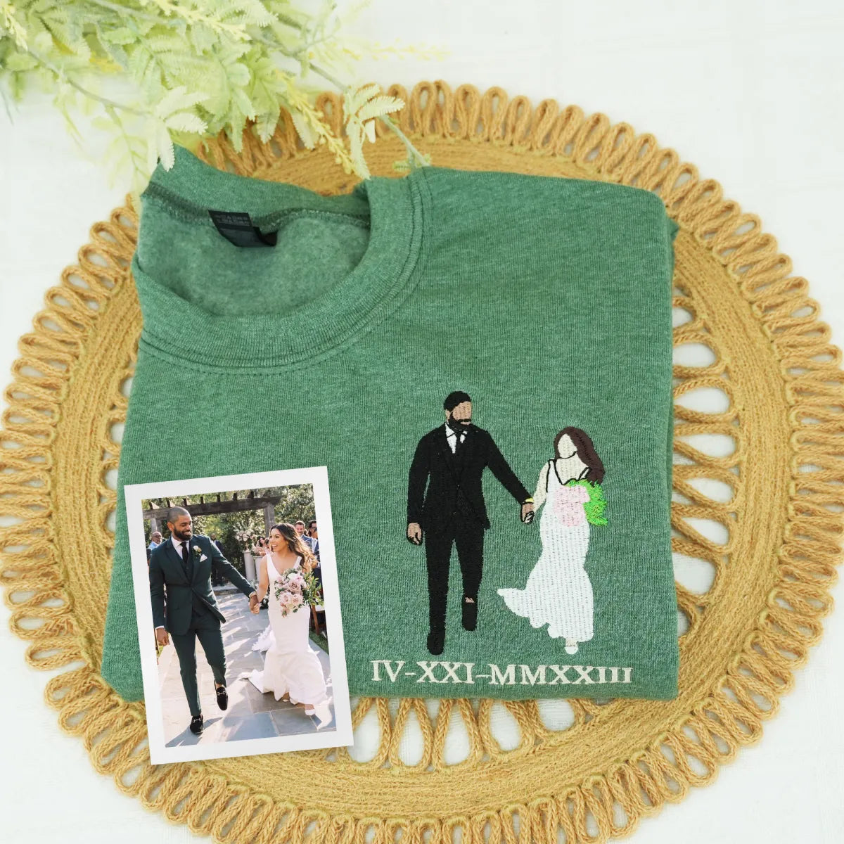 Custom Embroidered Roman Numeral Hoodie with Photo Portrait - Personalized Couple Gift