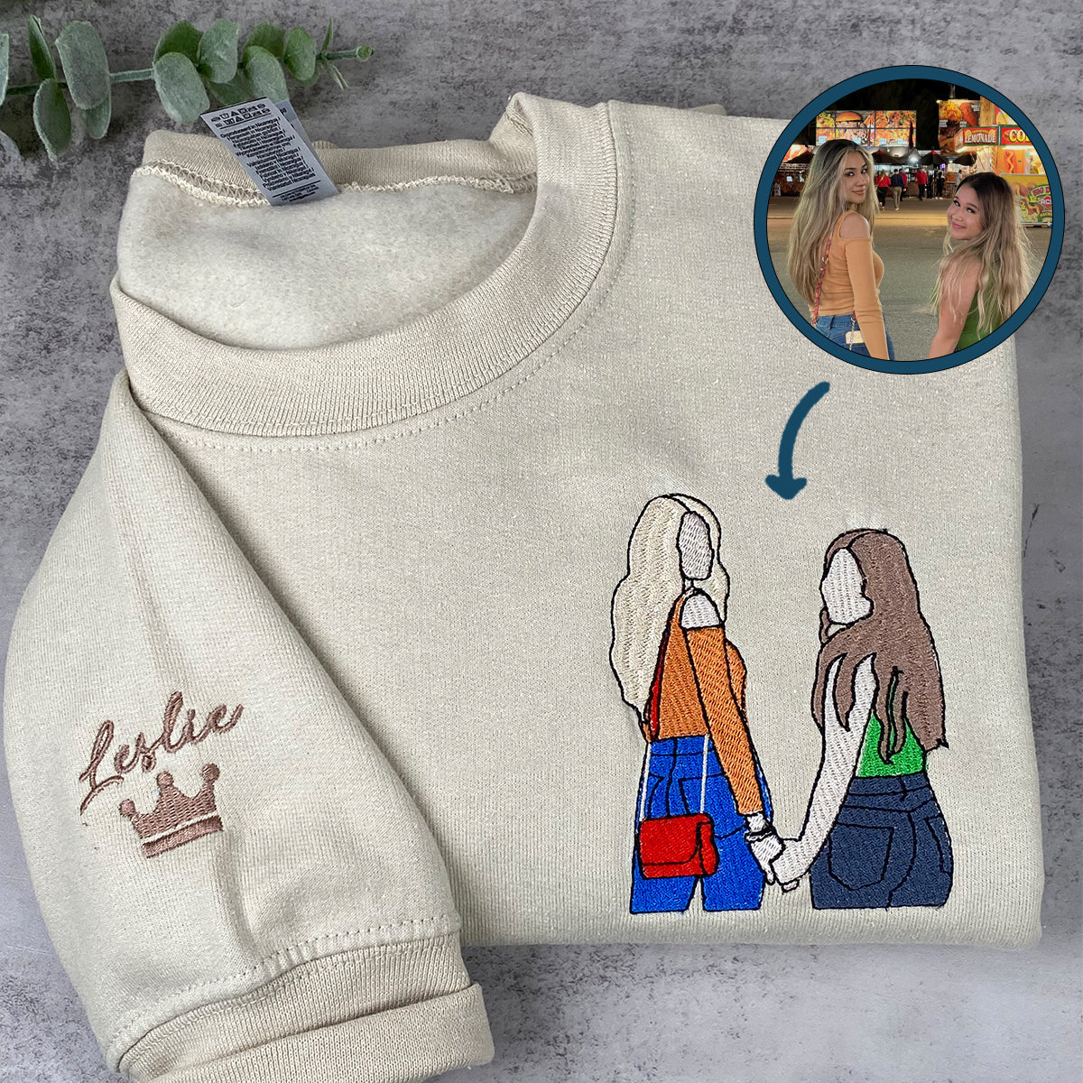 Custom Embroidered Best Friends Hoodie with Photo & Name - Personalized Friendship Gift