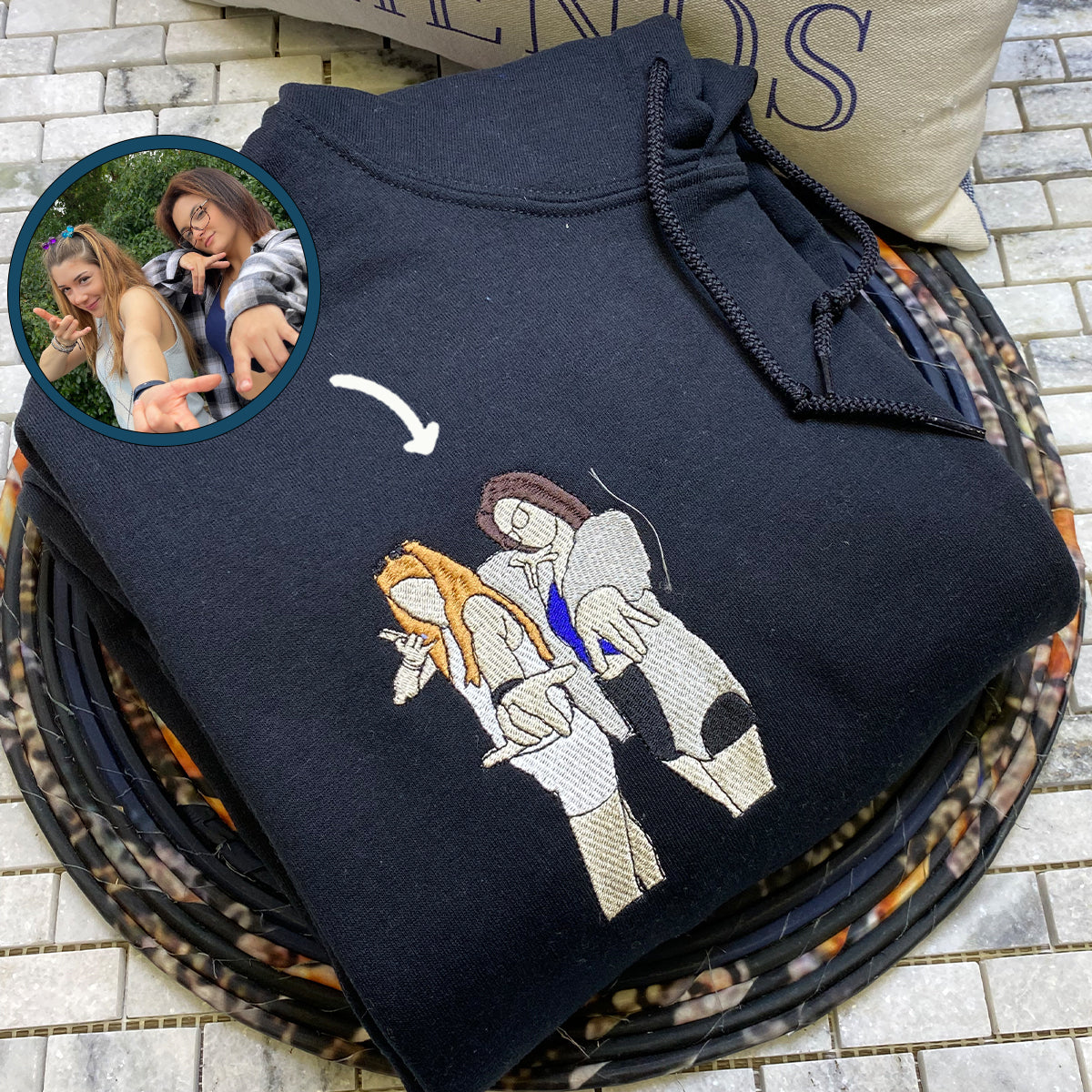 Custom Embroidered Best Friends Hoodie with Photo & Name - Personalized Friendship Gift