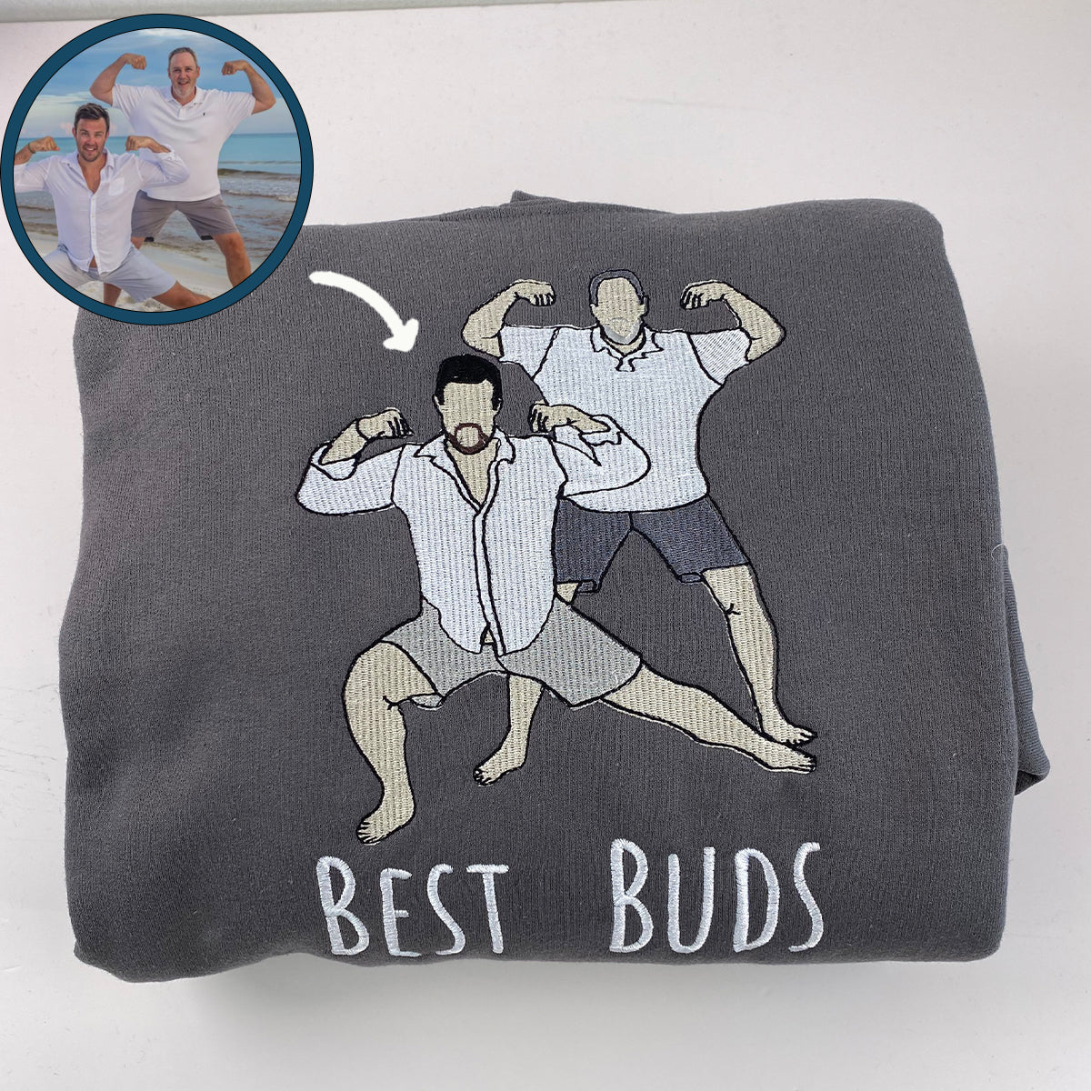 Custom Embroidered Best Friends Hoodie with Photo & Name - Personalized Friendship Gift