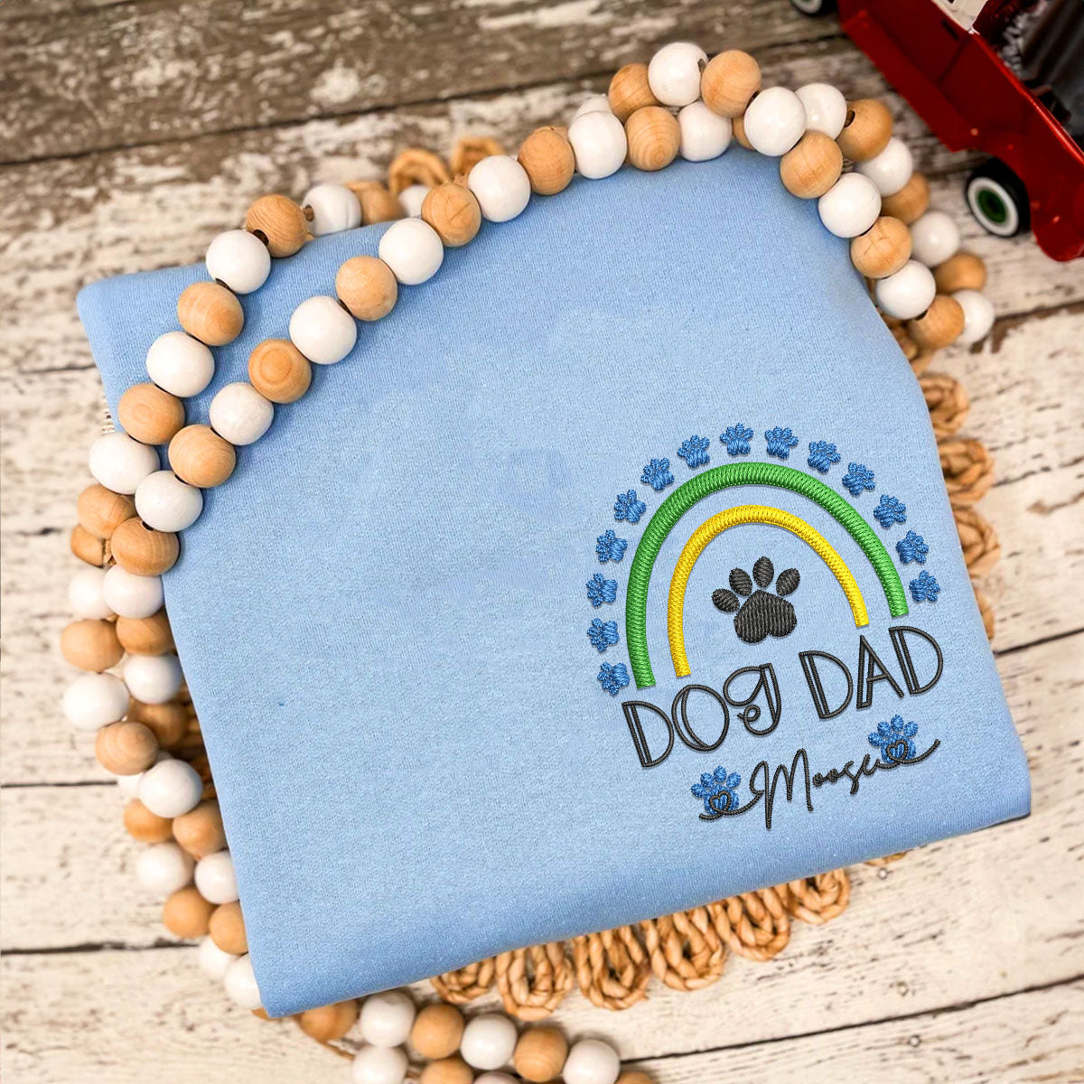 Custom Embroidered Dog Dad Sweatshirt with Pet Names - Rainbow Design Personalized Gift