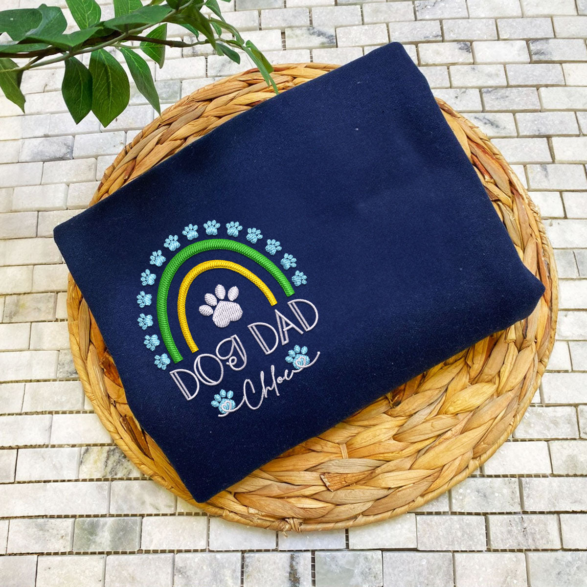 Custom Embroidered Dog Dad Sweatshirt with Pet Names - Rainbow Design Personalized Gift