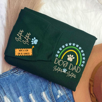 Custom Embroidered Dog Dad Sweatshirt with Pet Names - Rainbow Design Personalized Gift