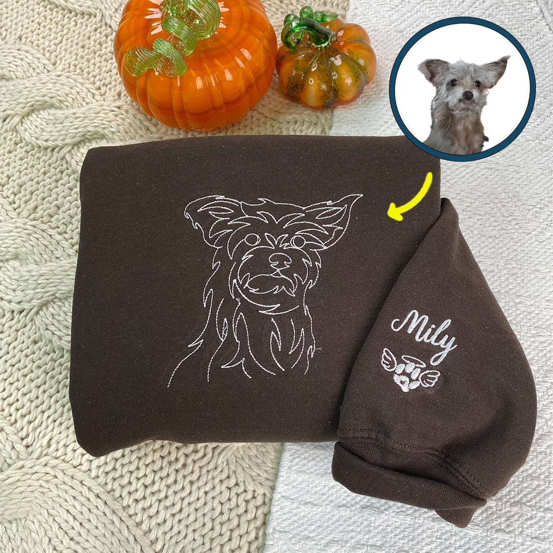 Custom Embroidered Dog Face Hoodie with Pet Photo & Name - Personalized Dog Gift
