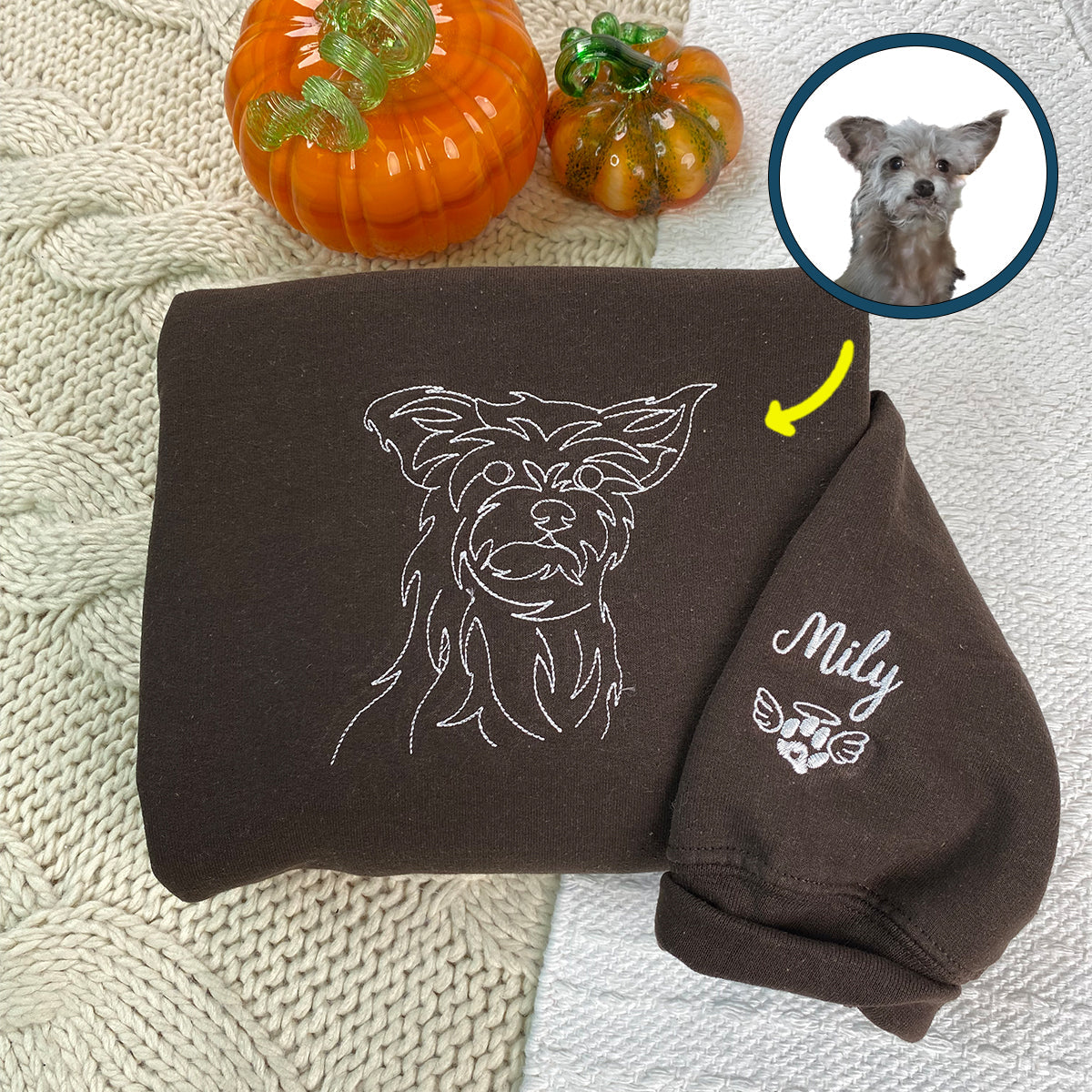 Custom Embroidered Dog Face Hoodie with Pet Photo & Name - Personalized Dog Gift