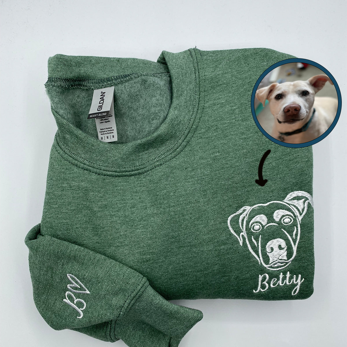 Custom Embroidered Dog Face Hoodie with Pet Photo & Name - Personalized Dog Gift
