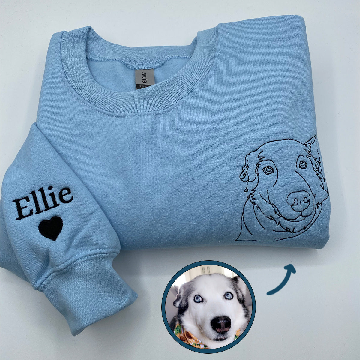 Custom Embroidered Dog Face Hoodie with Pet Photo & Name - Personalized Dog Gift