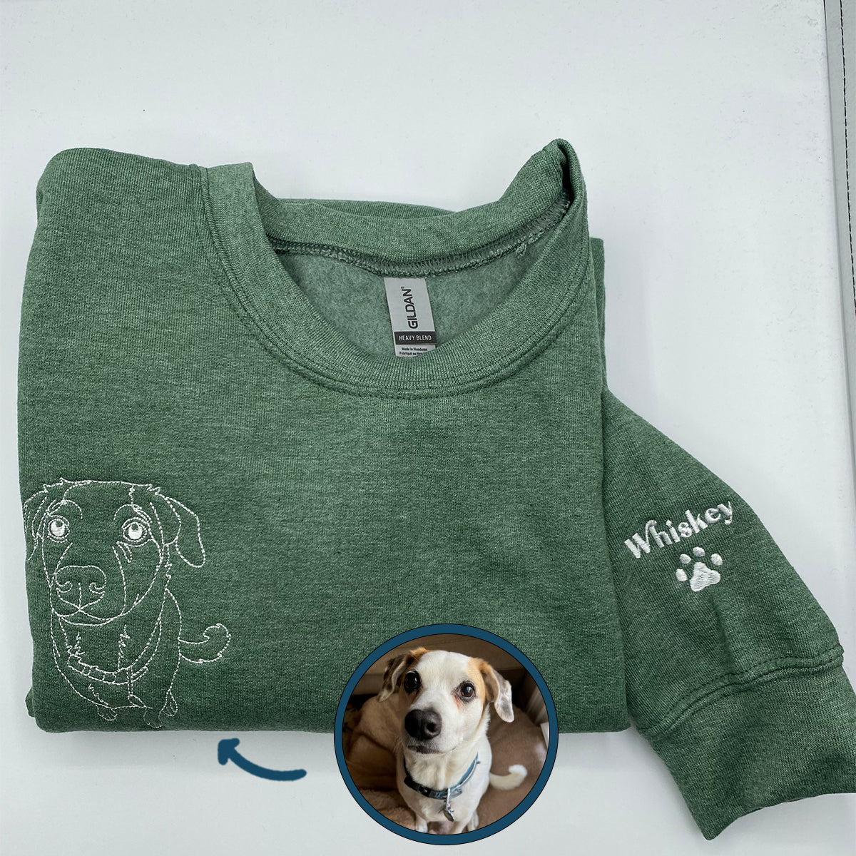Custom Embroidered Dog Face Hoodie with Pet Photo & Name - Personalized Dog Gift