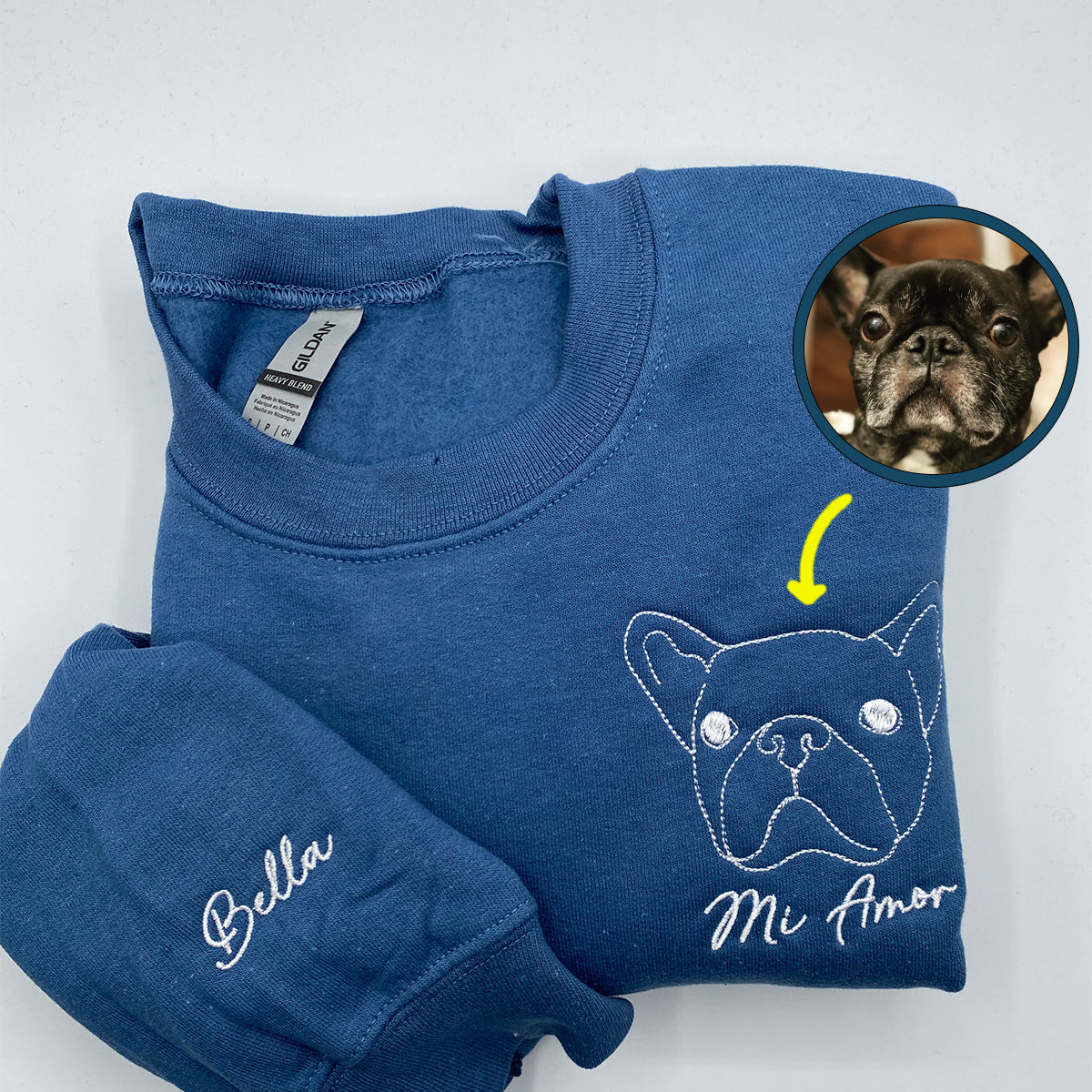 Custom Embroidered Dog Face Hoodie with Pet Photo & Name - Personalized Dog Gift