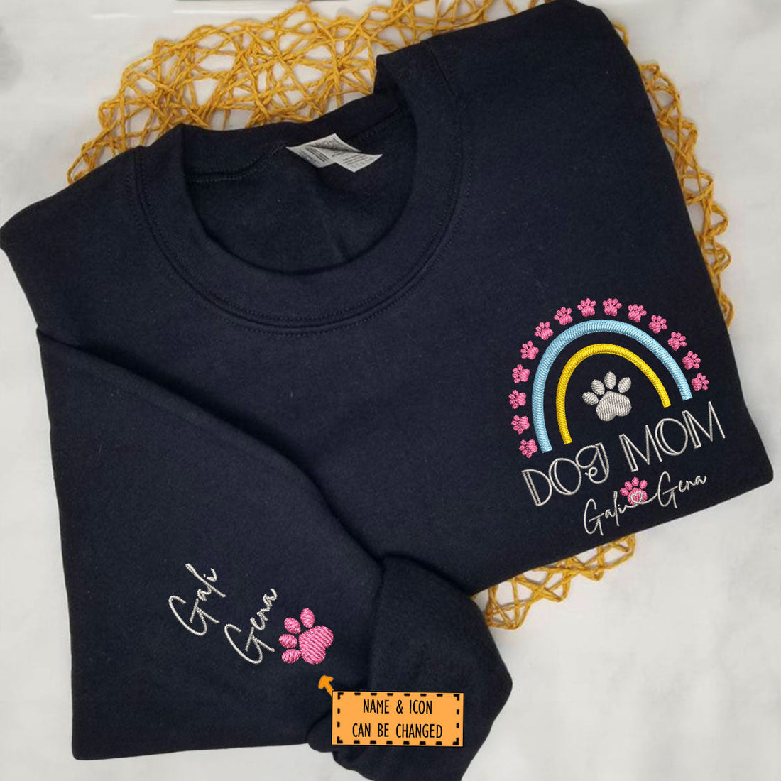 Custom Embroidered Dog Mom Sweatshirt with Pet Names - Rainbow Design Personalized Gift