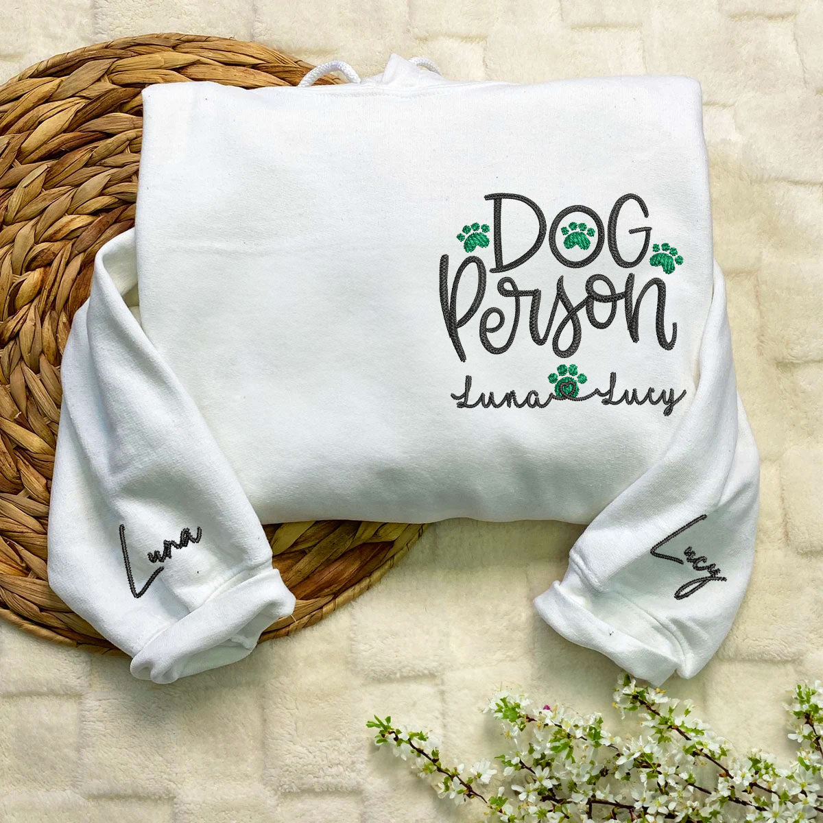 Custom Embroidered Dog Person Hoodie with Pet Names - Personalized Dog Lover Gift