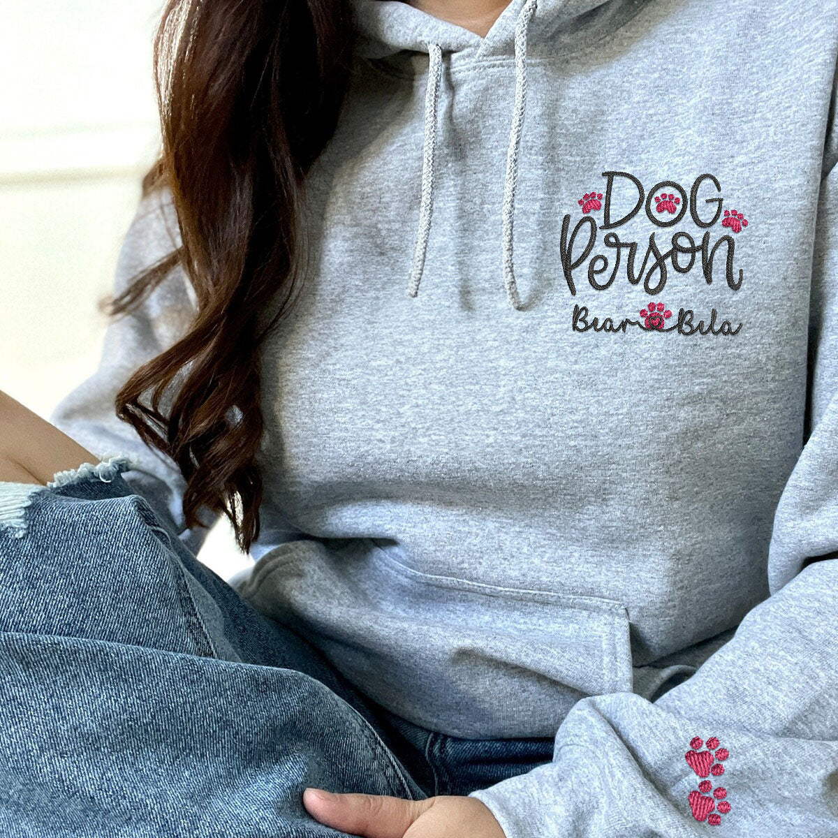 Custom Embroidered Dog Person Hoodie with Pet Names - Personalized Dog Lover Gift