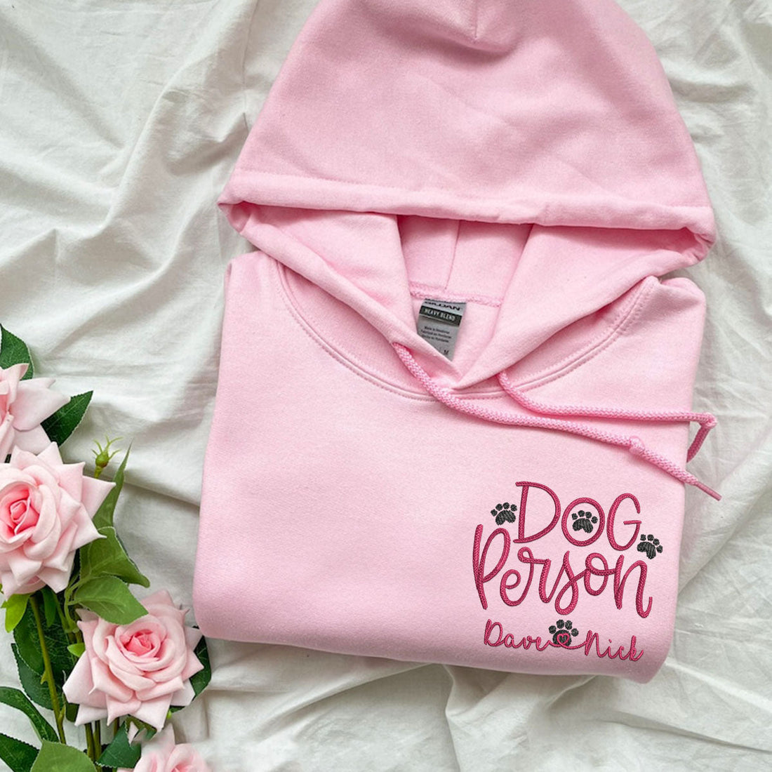 Custom Embroidered Dog Person Hoodie with Pet Names - Personalized Dog Lover Gift