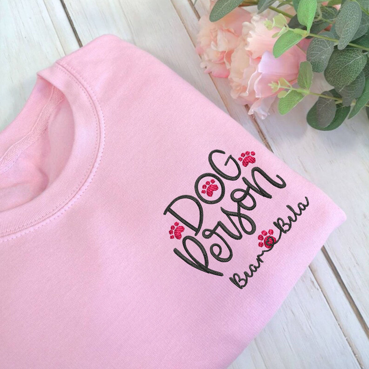 Custom Embroidered Dog Person Sweatshirt with Pet Names - Personalized Dog Lover Gift