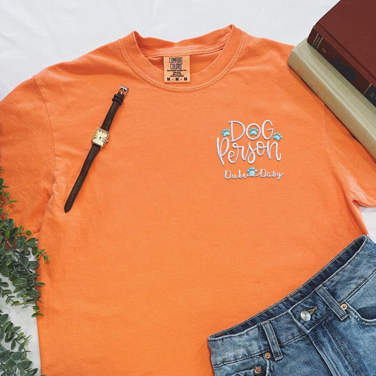 Custom Embroidered Dog Person T-Shirt with Pet Names - Personalized Dog Lover Gift