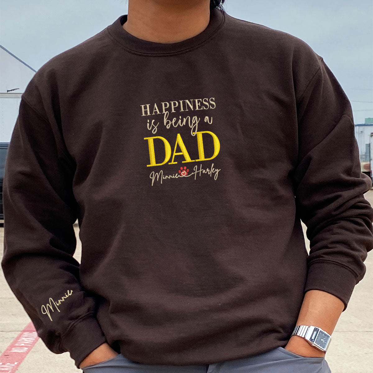 Custom Embroidered Dad Sweatshirt with Kids Names - Personalized Father's Day Gift Hoodie