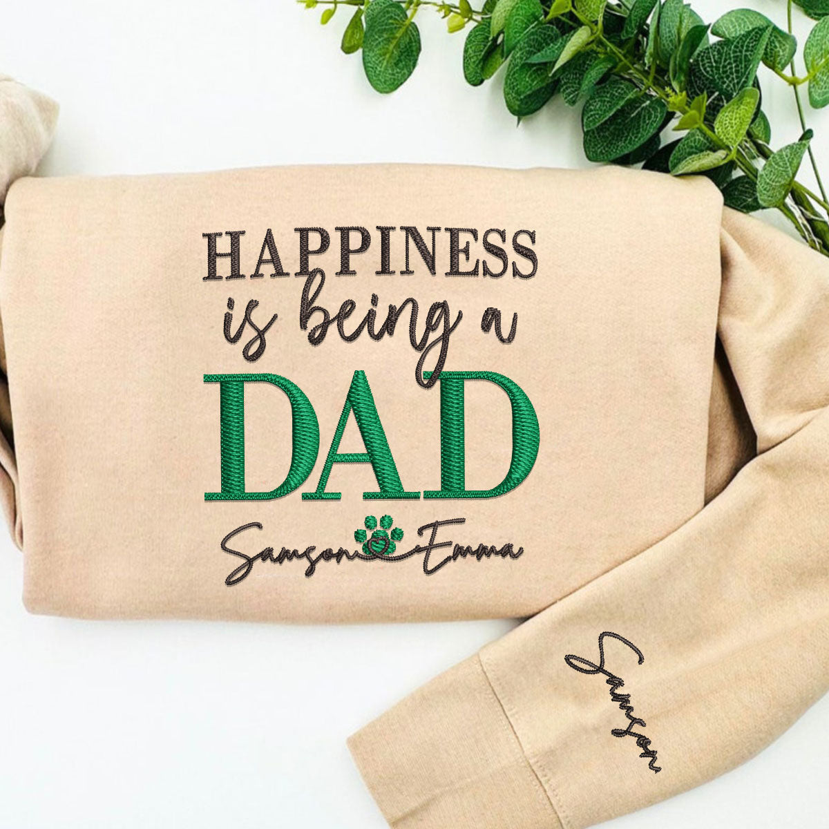Custom Embroidered Dad Sweatshirt with Kids Names - Personalized Father's Day Gift Hoodie
