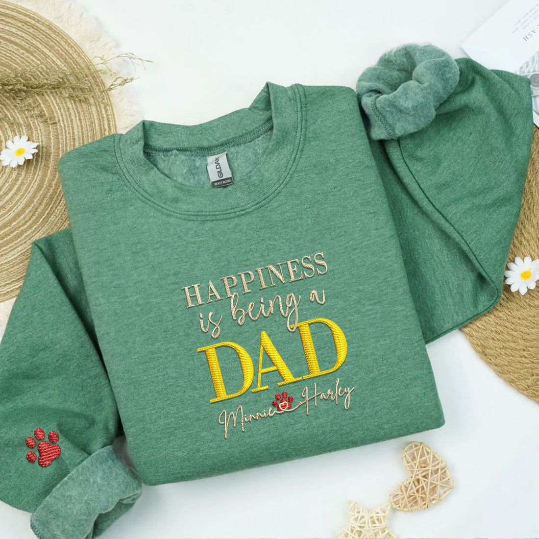 Custom Embroidered Dad Sweatshirt with Kids Names - Personalized Father's Day Gift Hoodie