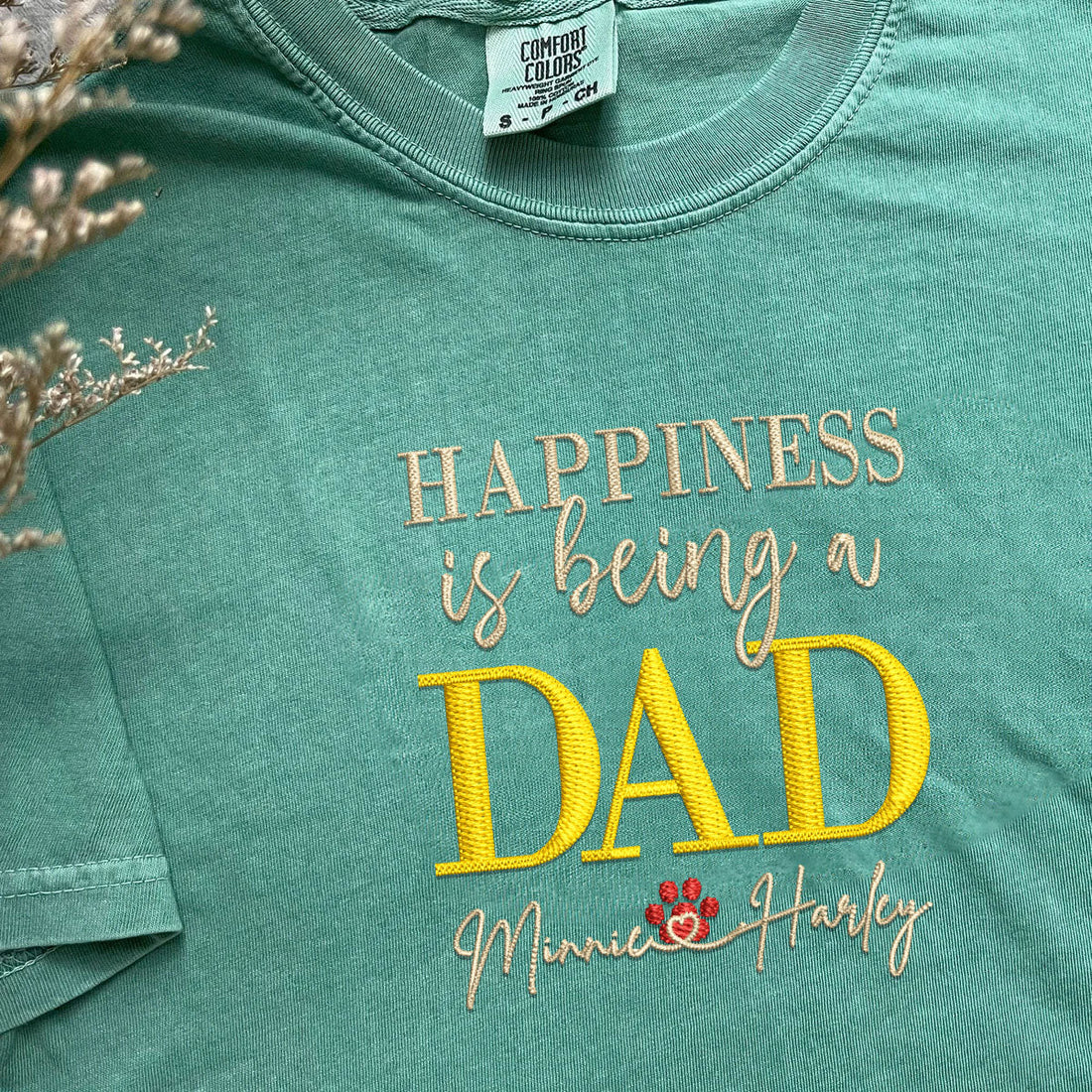 Custom Embroidered Dad T-Shirt with Kids Names - Personalized Father's Day Gift Tee