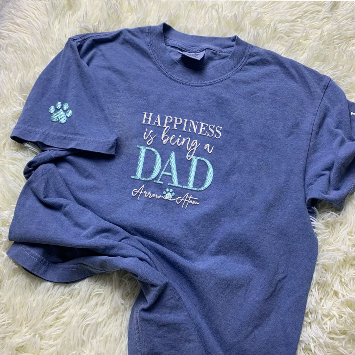Custom Embroidered Dad T-Shirt with Kids Names - Personalized Father's Day Gift Tee