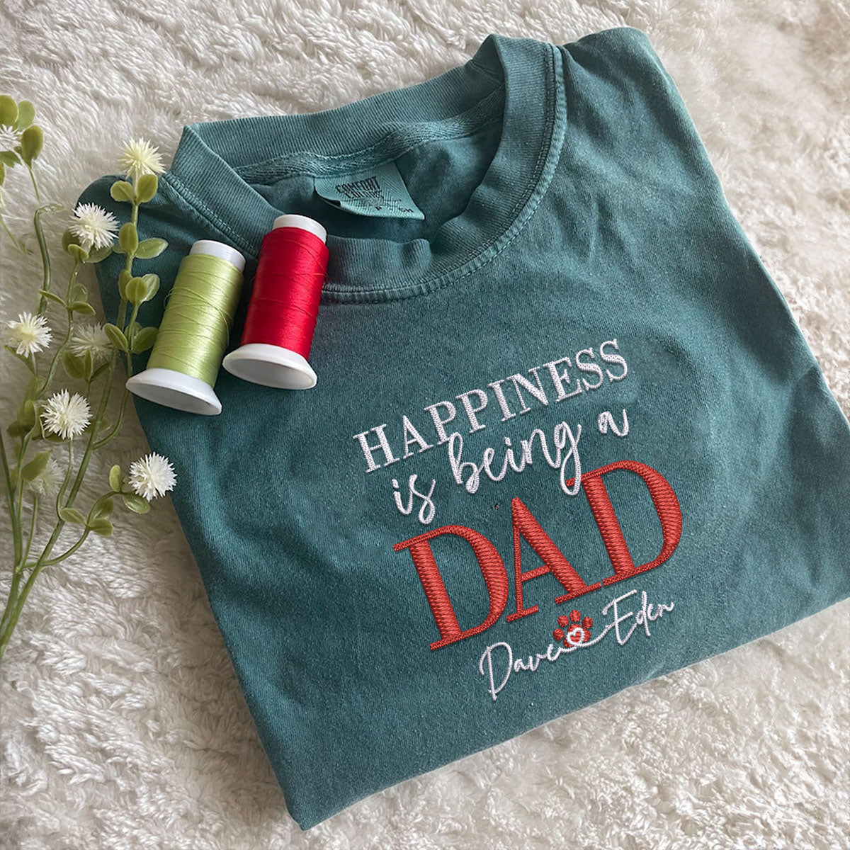 Custom Embroidered Dad T-Shirt with Kids Names - Personalized Father's Day Gift Tee