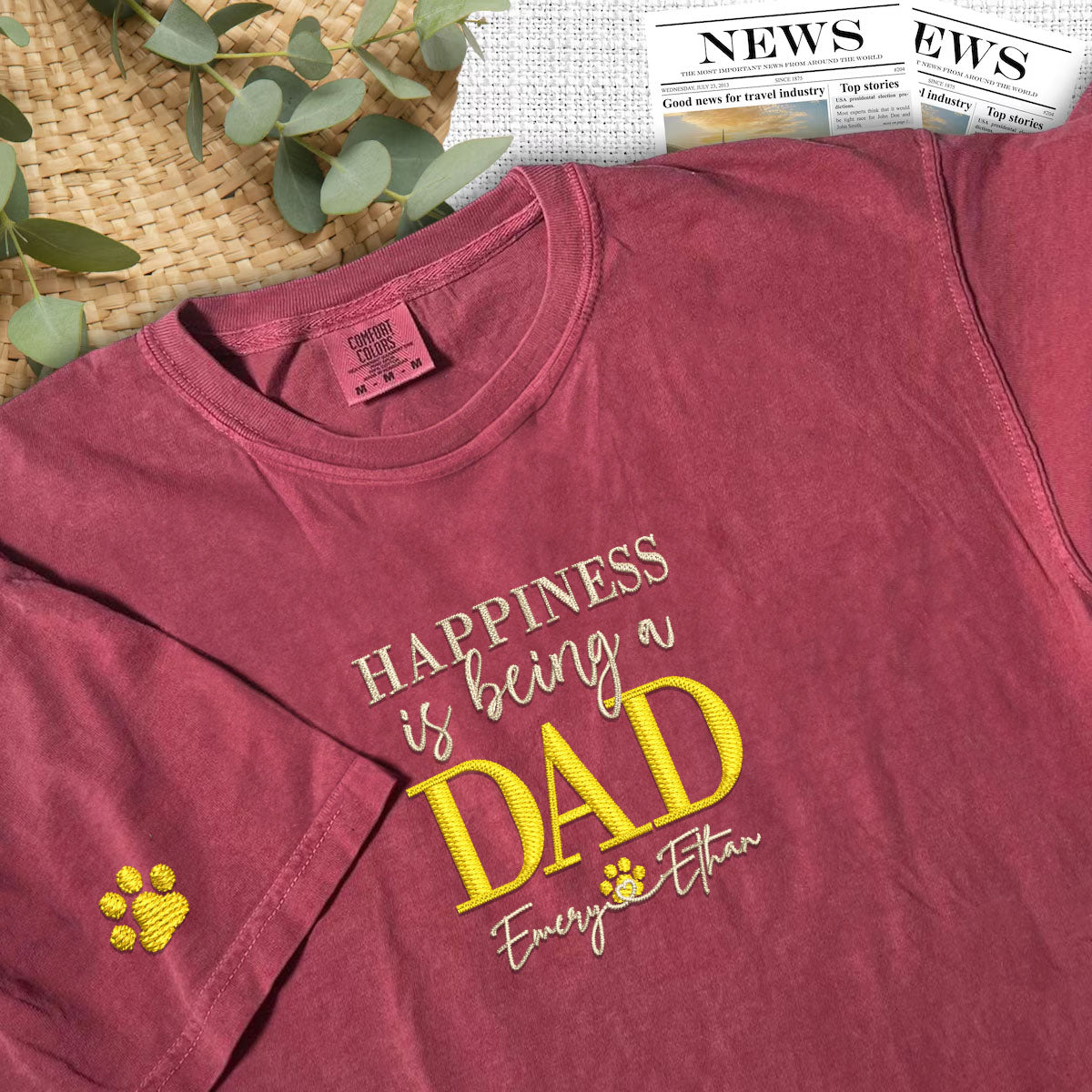 Custom Embroidered Dad T-Shirt with Kids Names - Personalized Father's Day Gift Tee